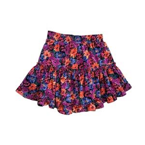 THML Women's Small Flirty Mini Ruffle Colorful Flowy Cottage Floral Trendy Skirt